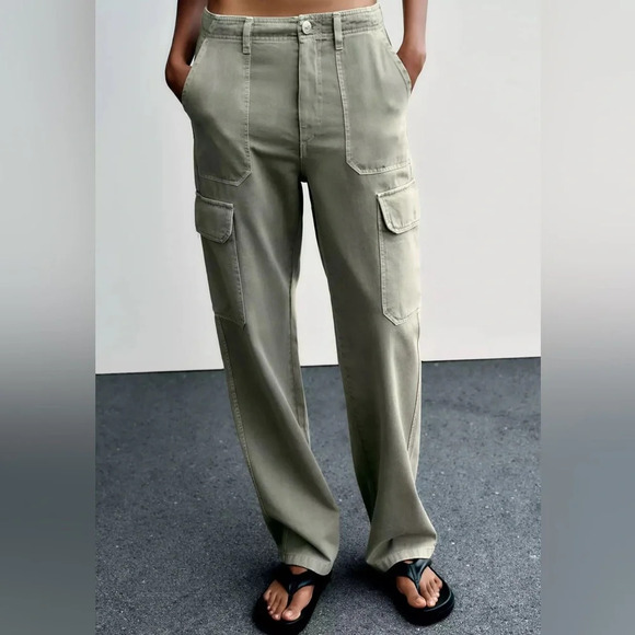 Zara Cargo Pants - Olive Green - Size 4 - Picture 1 of 12